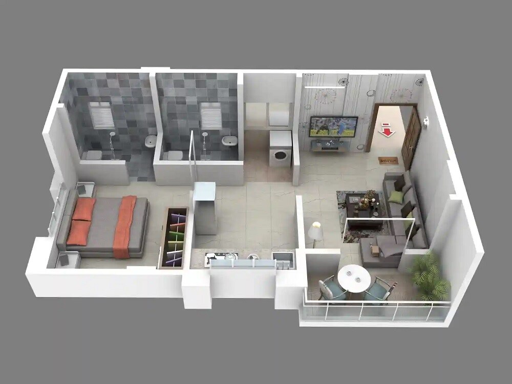 Floor plan of 1 BHK 494 Sq. Ft. Apartment in Classic Green Park, Pune