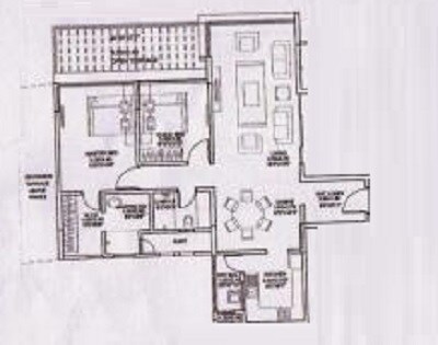 Floor plan of 2 BHK 1690 Sq. Ft. Apartment in Clover Crest, Pune