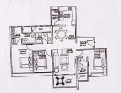 Floor plan of 3 BHK 1545 Sq. Ft. Apartment in Clover Crest, Pune