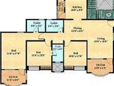 Floor plan of 3 BHK 1775 Sq. Ft. Apartment in Clover Crest, Pune