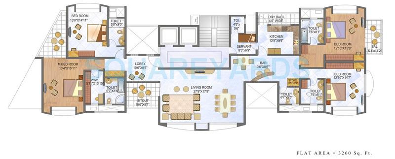 Floor plan of 4 BHK 4025 Sq. Ft. Apartment in Clover Olympus, Pune