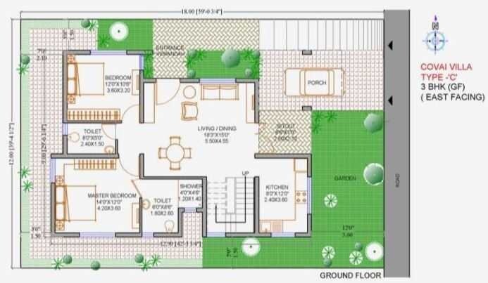 Floor plan of 3 BHK 2000 Sq. Ft. Villa in Clover Renaissance Covai Villas, Pune