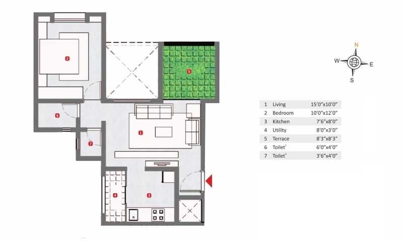 Floor plan of 1 BHK 660 Sq. Ft. Apartment in Coral Shubh Richmond, Pune