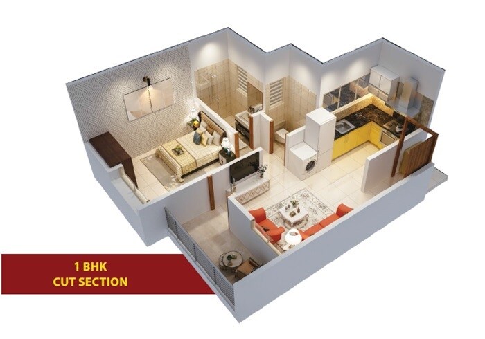 Floor plan of 1 BHK 389 Sq. Ft. Apartment in Cozy Karishma, Pune