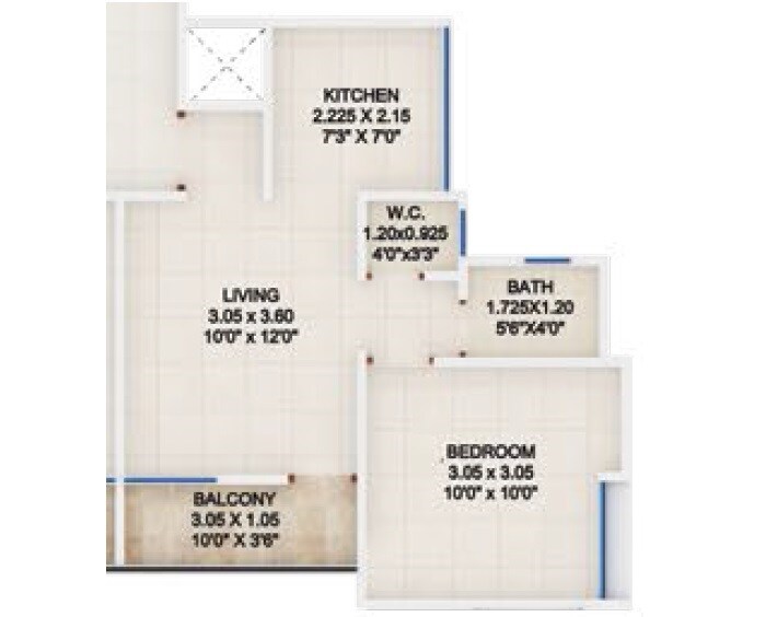 Floor plan of 1 BHK 405 Sq. Ft. Apartment in Cozy Karishma, Pune