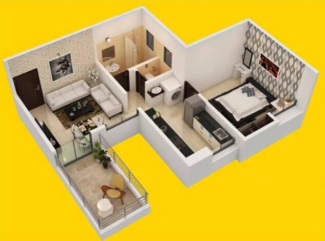 Floor plan of 1 BHK 470 Sq. Ft. Apartment in Cozy Life, Pune
