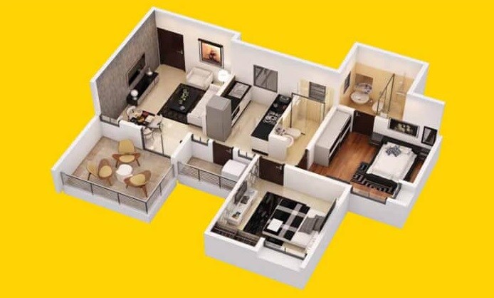 Floor plan of 2 BHK 644 Sq. Ft. Apartment in Cozy Life, Pune