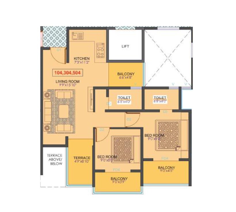Floor plan of 2 BHK 502 Sq. Ft. Apartment in Creative Supurti, Pune
