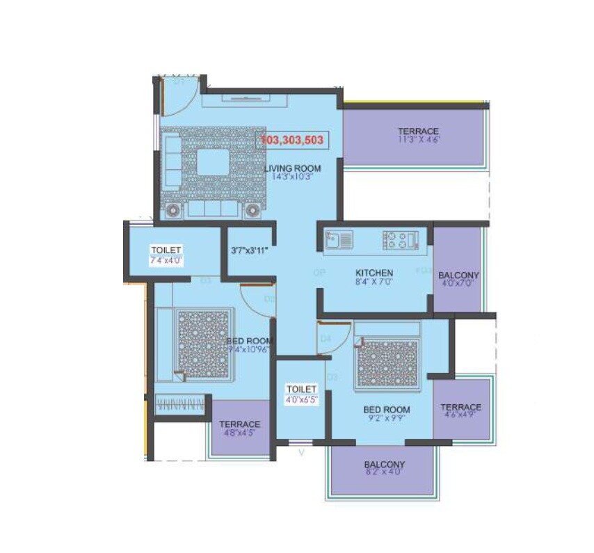 Floor plan of 2 BHK 540 Sq. Ft. Apartment in Creative Supurti, Pune