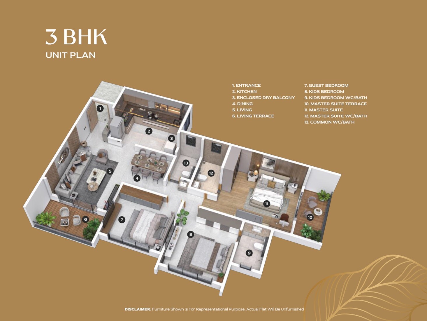Floor plan of 3 BHK 1210 Sq. Ft. Apartment in Cristallo The Arista, Pune
