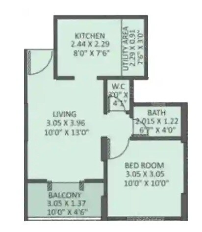 Floor plan of 1 BHK 446 Sq. Ft. Apartment in CTM Malhar Skies, Pune