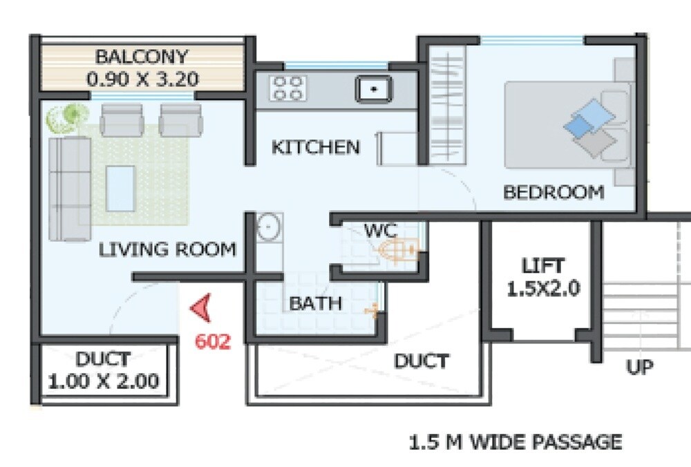 Floor plan of 1 BHK 431 Sq. Ft. Apartment in CVD Uday, Pune