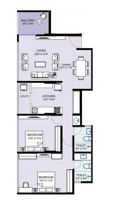 2 BHK 655 Sq. Ft. Apartment in D And T Mountain View CHS