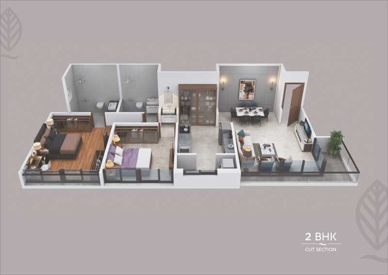 Floor plan of 2 BHK Apartment - 871 sq. ft. in D And T Mountain View CHS, Pune