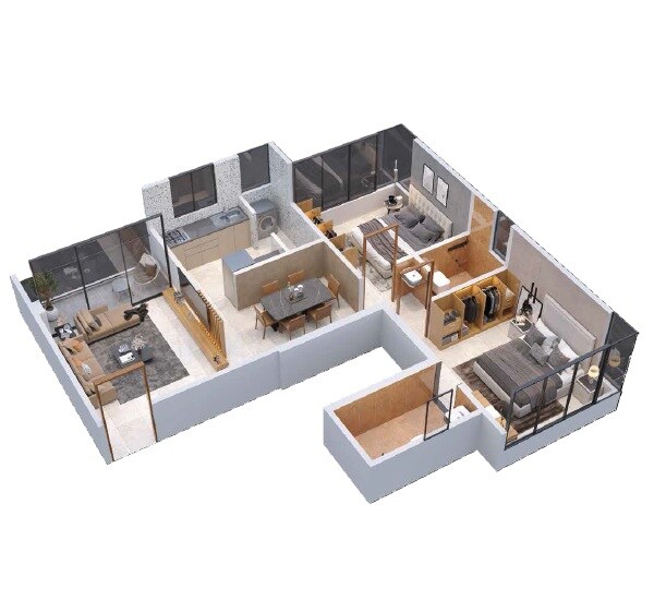 Floor plan of 2 BHK 709 Sq. Ft. Apartment in D And T Prathamesh CHS, Pune