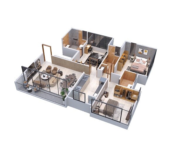 Floor plan of 3 BHK 1015 Sq. Ft. Apartment in D And T Prathamesh CHS, Pune