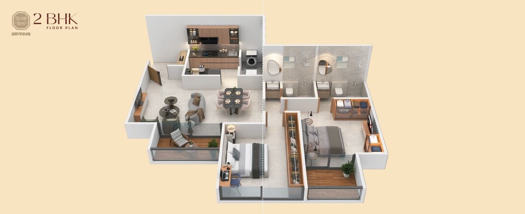 Floor plan of 2 BHK 859 Sq. Ft. Apartment in D And T Shivtoran CHS, Pune