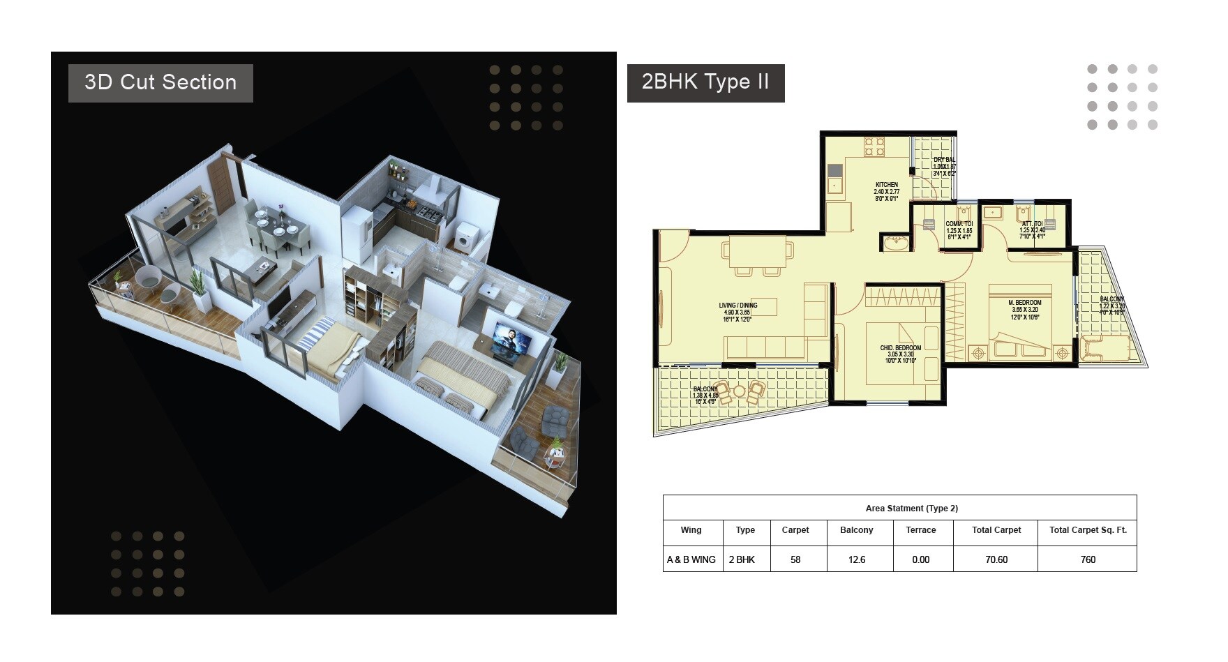 Floor plan of 2 BHK 760 Sq. Ft. Apartment in DA Borade Samarth County, Pune