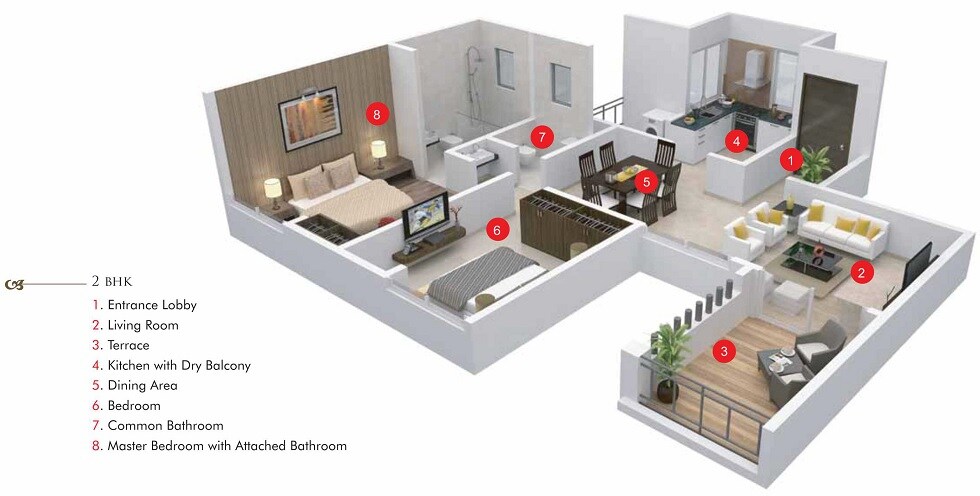 2 BHK 582 Sq. Ft. Apartment