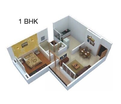Floor plan of 1 BHK 594 Sq. Ft. Apartment in Dajikaka Gadgil Anantsrishti, Pune