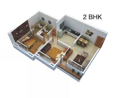Floor plan of 2 BHK 831 Sq. Ft. Apartment in Dajikaka Gadgil Anantsrishti, Pune