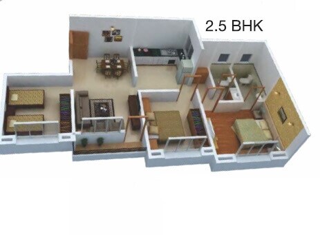 Floor plan of 2 BHK 978 Sq. Ft. Apartment in Dajikaka Gadgil Anantsrishti, Pune