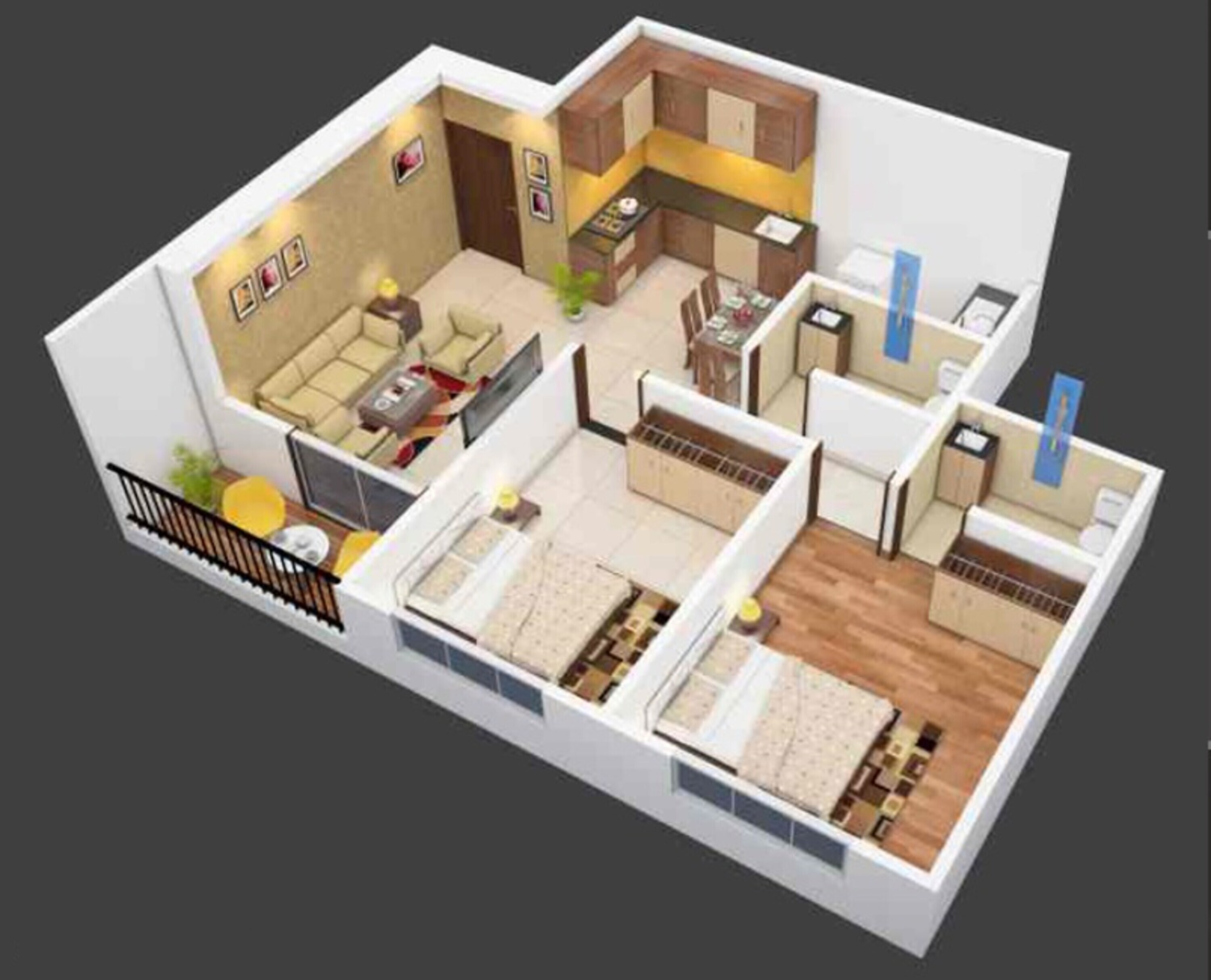Floor plan of 2 BHK Apartment - 734 sq. ft. in Dalecon Elite Platinum, Pune