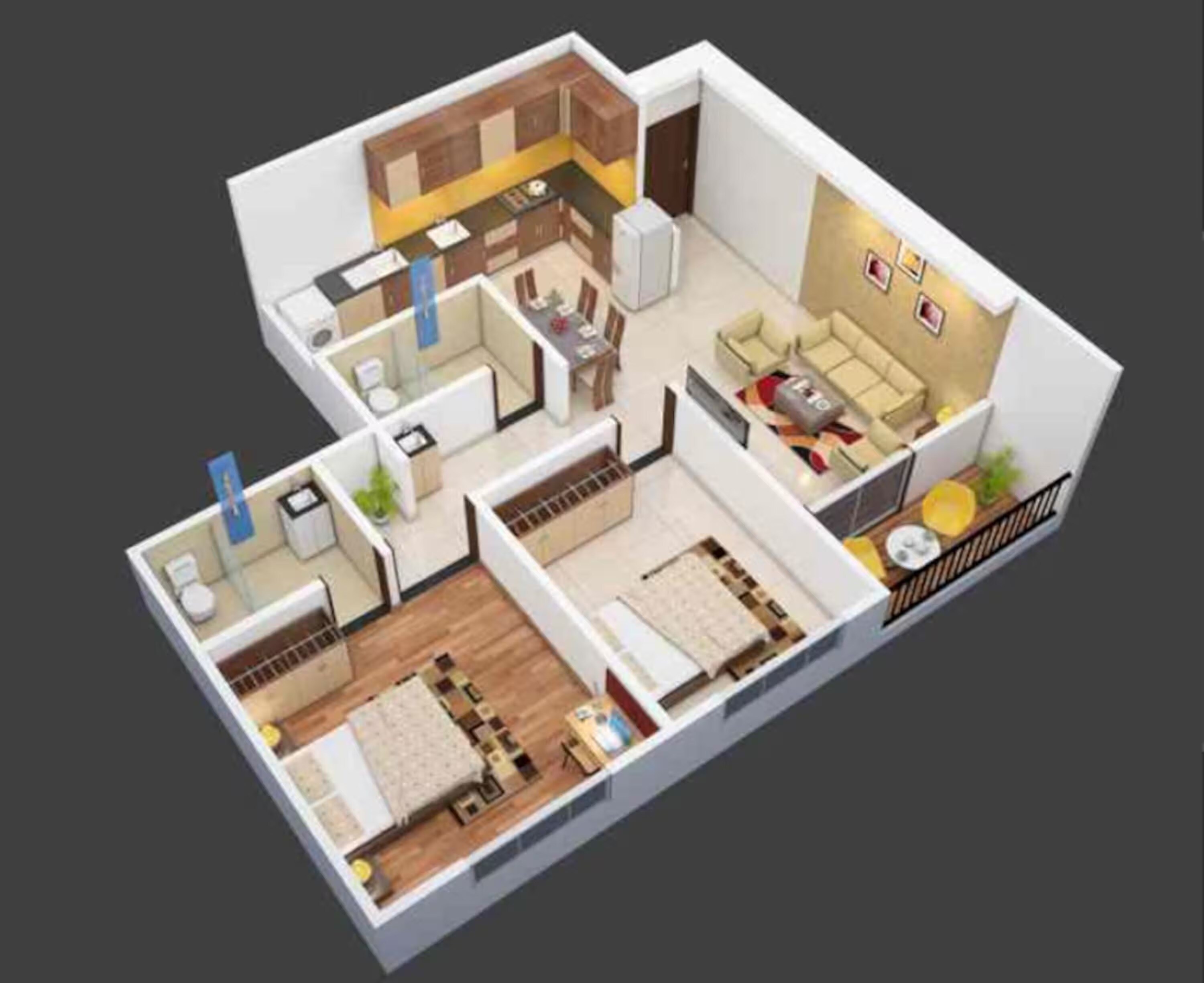 Floor plan of 2 BHK 806 Sq. Ft. Apartment in Dalecon Elite Platinum, Pune