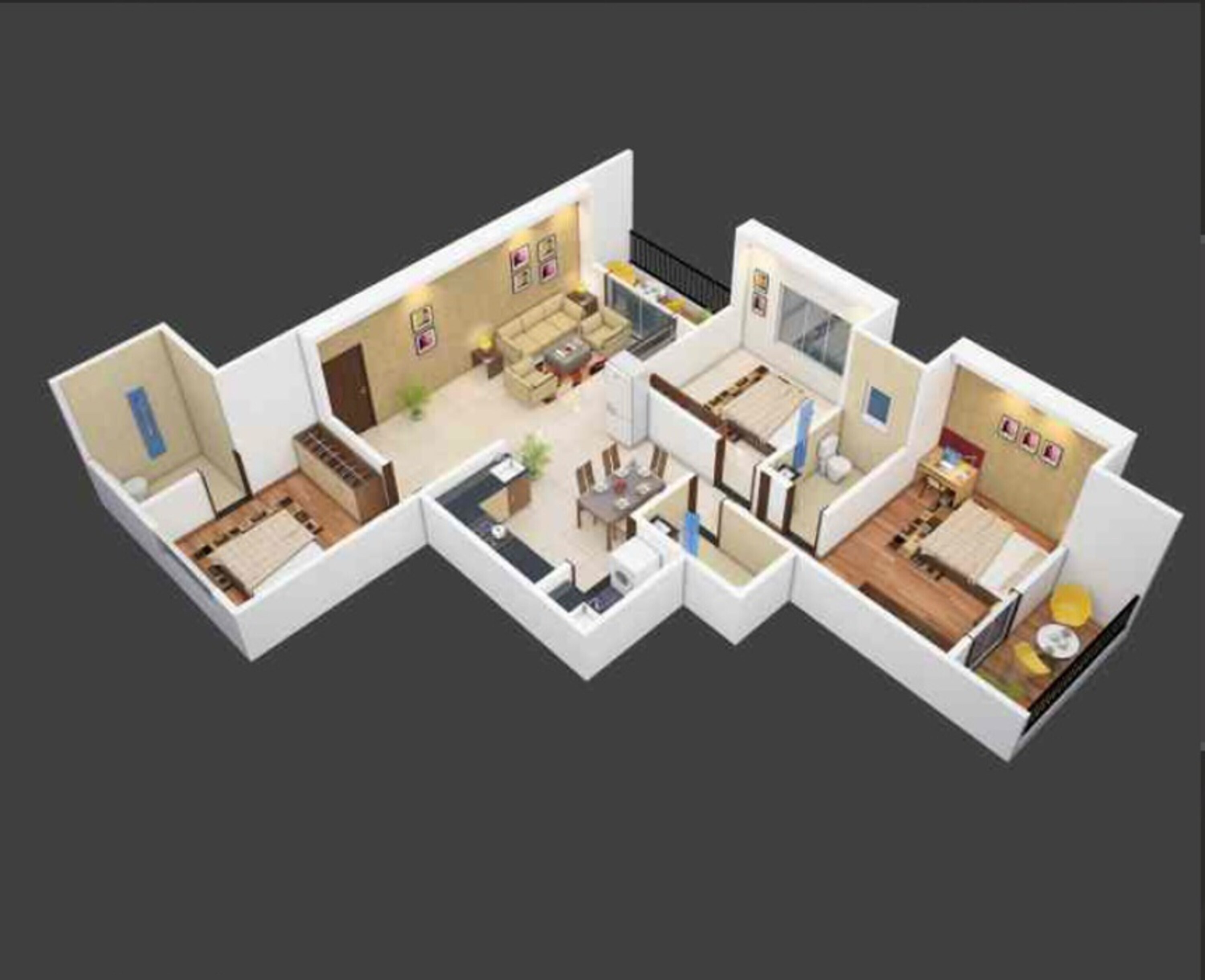 3 BHK 958 Sq. Ft. Apartment