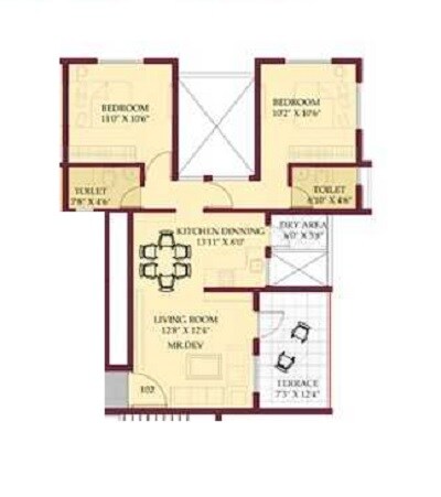 2 BHK 694 Sq. Ft. Apartment