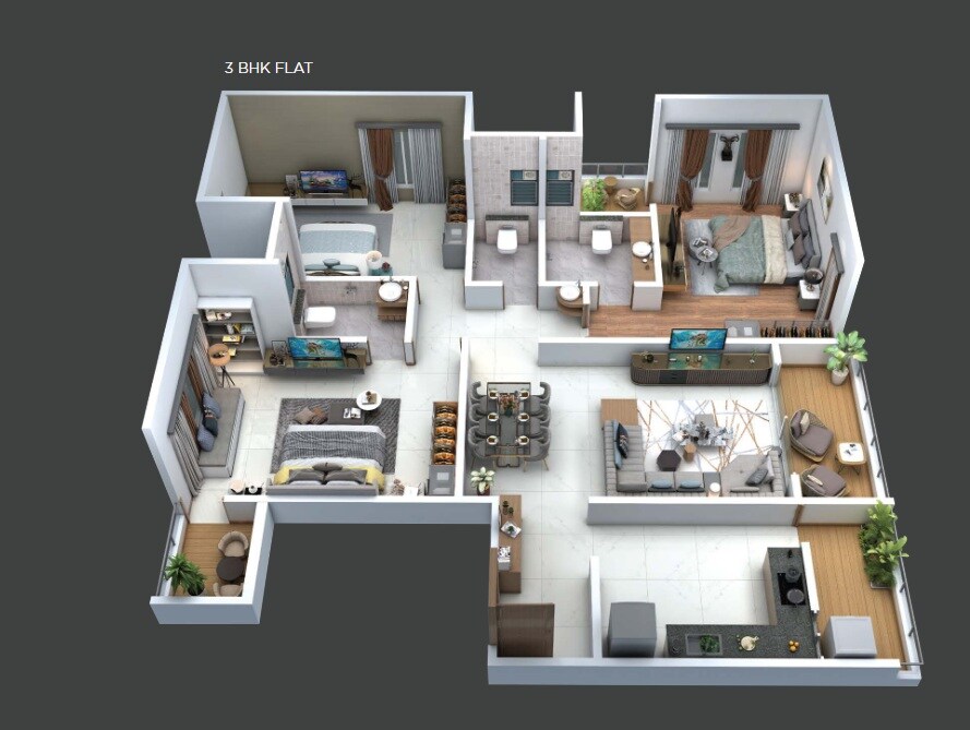 Floor plan of 3 BHK 974 Sq. Ft. Apartment in Darshanraj La Vista, Pune