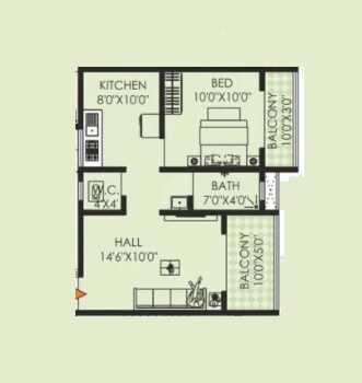 1 BHK 518 Sq. Ft. Apartment