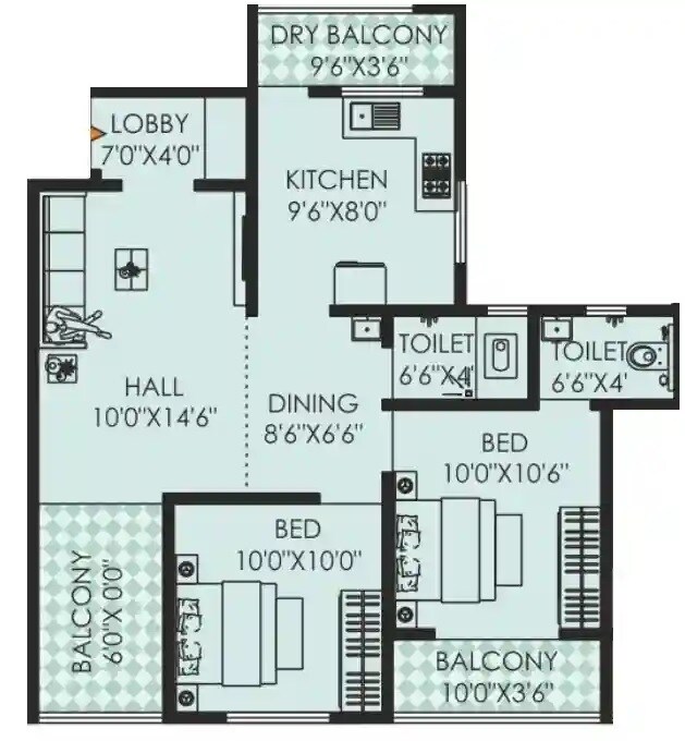 2 BHK 763 Sq. Ft. Apartment