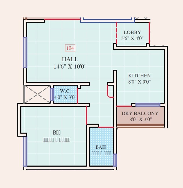 Floor plan of 1 BHK 532 Sq. Ft. Apartment in Darsheel Vasant Bahar, Pune