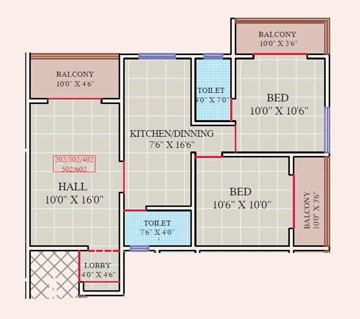 Floor plan of 2 BHK 762 Sq. Ft. Apartment in Darsheel Vasant Bahar, Pune