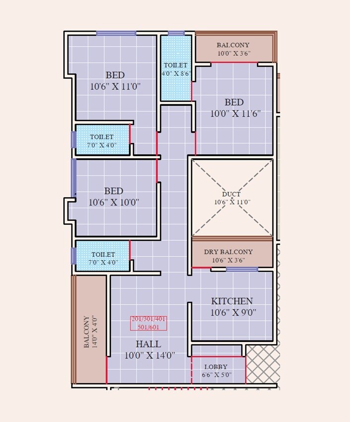 Floor plan of 3 BHK 1016 Sq. Ft. Apartment in Darsheel Vasant Bahar, Pune