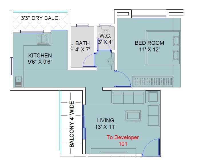 1 BHK 475 Sq. Ft. Apartment