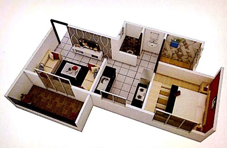 Floor plan of 1 BHK 418 Sq. Ft. Apartment in Dattakrupa Dnyanvishwa, Pune