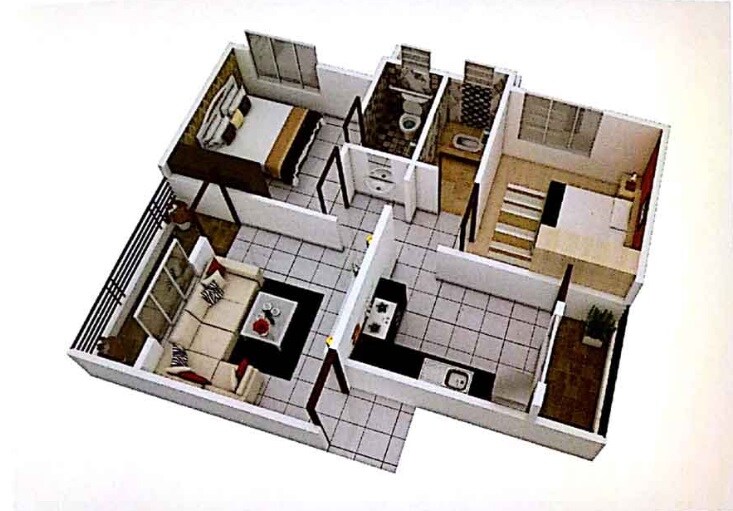 Floor plan of 2 BHK 606 Sq. Ft. Apartment in Dattakrupa Dnyanvishwa, Pune