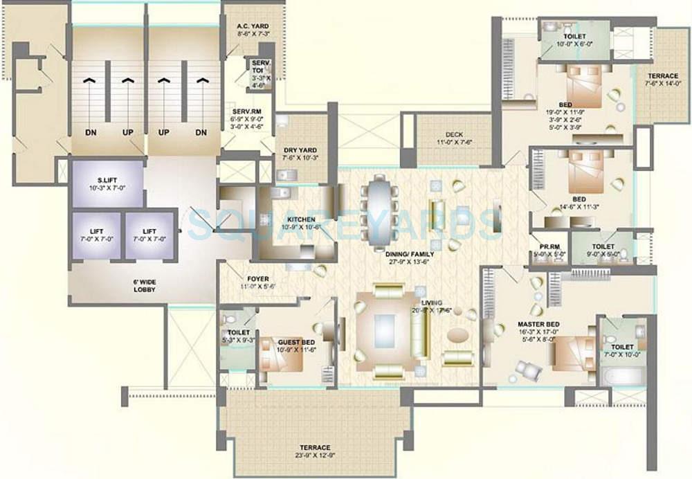 Floor plan of 4 BHK 3250 Sq. Ft. Apartment in DB Realty Orchid Golf View, Pune