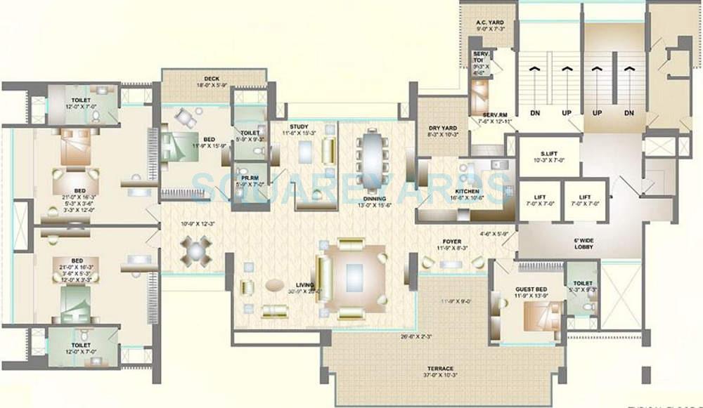 Floor plan of 4 BHK 4079 Sq. Ft. Apartment in DB Realty Orchid Golf View, Pune