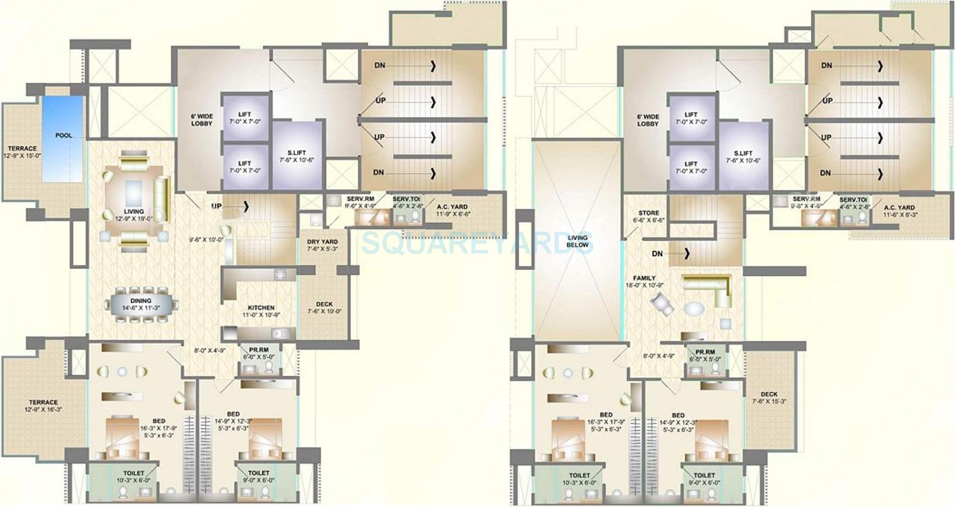 Floor plan of 4 BHK 5479 Sq. Ft. Apartment in DB Realty Orchid Golf View, Pune