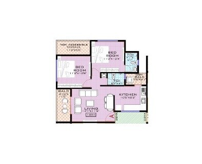 Floor plan of 2 BHK 678 Sq. Ft. Apartment in DD Square, Pune