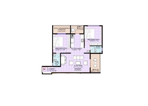 Floor plan of 2 BHK 742 Sq. Ft. Apartment in DD Square, Pune