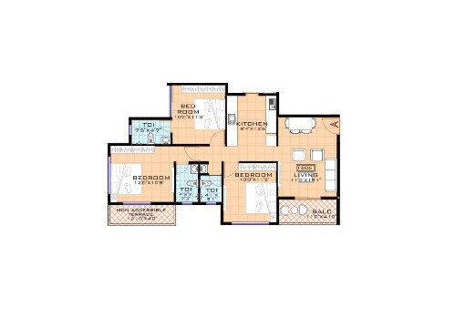 Floor plan of 3 BHK 930 Sq. Ft. Apartment in DD Square, Pune
