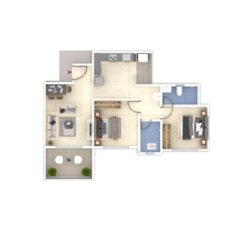 Floor plan of 2 BHK 650 Sq. Ft. Apartment in Dedge Chaitrangan, Pune