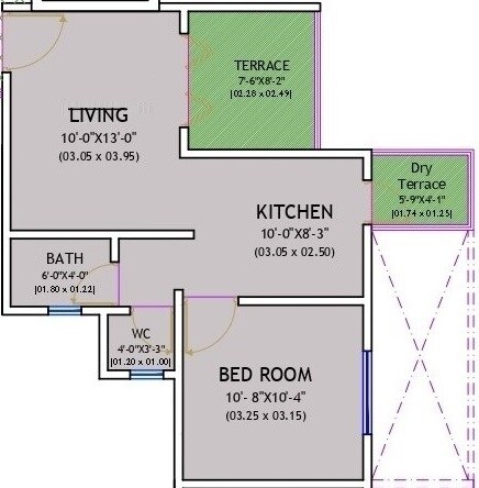 Floor plan of 1 BHK 333 Sq. Ft. Apartment in Delight Eco Park, Pune