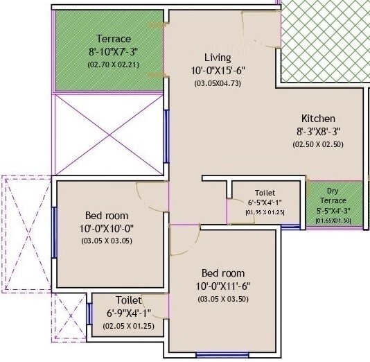 Floor plan of 2 BHK 461 Sq. Ft. Apartment in Delight Eco Park, Pune