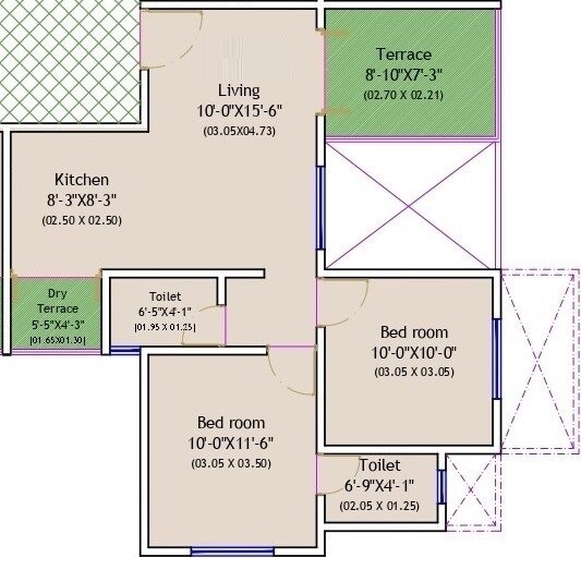Floor plan of 2 BHK 496 Sq. Ft. Apartment in Delight Eco Park, Pune