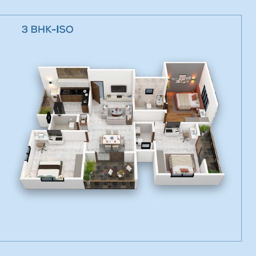 Floor plan of 3 BHK 1060 Sq. Ft. Apartment in Deshpande Chandra Apartment, Pune